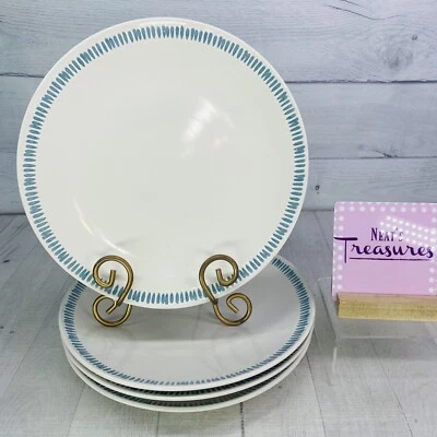 Juego de 4 platos de cena de gres Rachael Ray SUN DAISY L008 pintado a mano líneas azules Foto 1 de 4