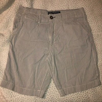 American Eagle 泡泡纱条纹短裤男式尺寸 32 内缝 9 英寸蓝色和白色 — 第 1/2 张图片