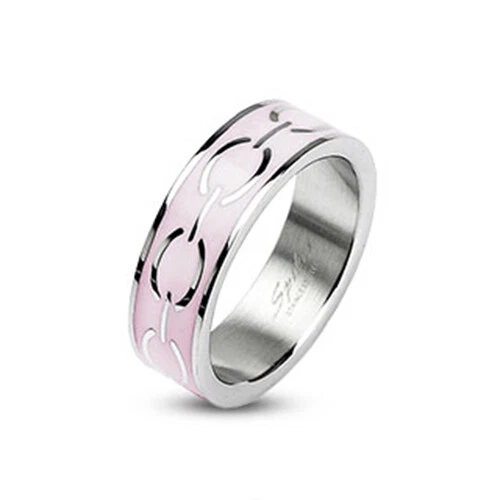 6mm Pink Enamel Love Links Ring Band 316L Stainless Steel Women's Ring - Image 1 of 1