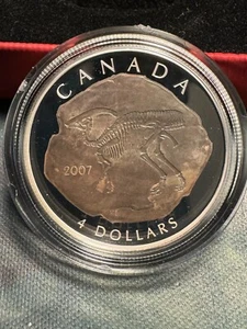 2007 Canada Silver $4 Dollars, Parasaurolophus Dinosaur! - Bild 1 von 6