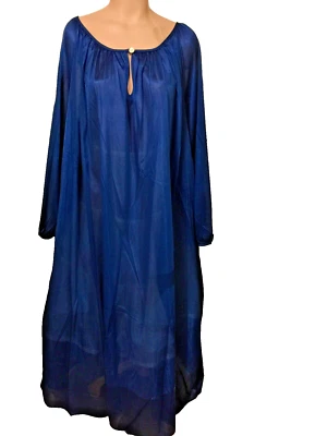 Mujer Plus Sexy Caballero Vestido Largo Nylon Azul Manga Larga Cuello Profundo Corte 5X Nuevo Foto 1 de 4