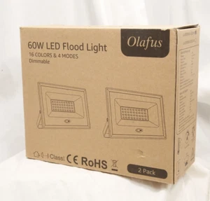 Olafus 60 W led flood light, 2 pack, Dimmable, 16 colors 4 modes, electric - Picture 1 of 6