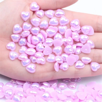 100pcs 8/10/12MM Resin Heart pearl patch Cabachons DIY Nail art Jewelry Making - Image 1 of 3