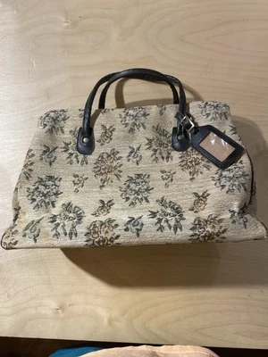 Vintage Susan Bates Knitting Floral Canvas Tapestry Double Handle Bag Japan GC - Изображение 1 из 4