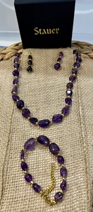 Stauer Juego de Joyería de 4 Piezas Collar Pulsera Pendientes Lusso Amatista Caja de Cuentas - Imagen 1 de 12