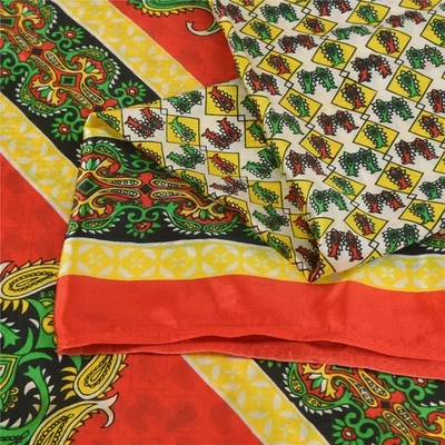 Sanskriti Vintage Paisley Printed Sarees Satin Silk Craft Fabric White Sari - image 1 of 4