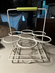 Vintage Getränkenträger für 7 Flaschen Gläser Tassen Übertopf weiß mit Limettengriff - Bild 1 von 7