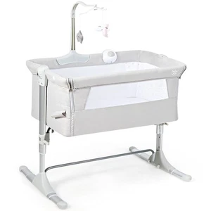 Babyjoy Tragbares Baby Beistellbett Kleinkind Stubenwagen mit Spieluhr & Spielzeug Hellgrau - Bild 1 von 10