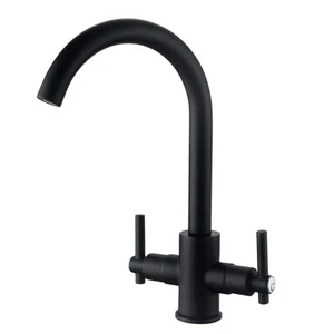 ® Black Kitchen Sink Taps Mixers Dual Lever Monobloc Swivel Spout Matt - Picture 1 of 5