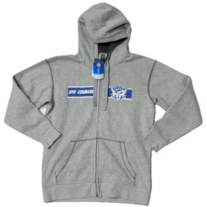 BYU Cougars Hoodie Sweatshirt Small Full Zip Retro Pockets Gray Cosmo Cougar NWT - Picture 1 of 9