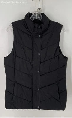 Gap Black Classic Pockets Quilted Snap Front Puffer Womens Vest Size Medium - Image 1 of 4