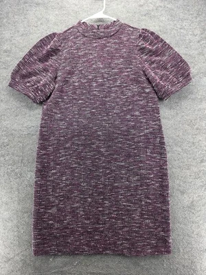 Ann Taylor Factory Dress Womens 14 Short Sleeve Puff Tweed Mock Neck Classic - Image 1 of 4