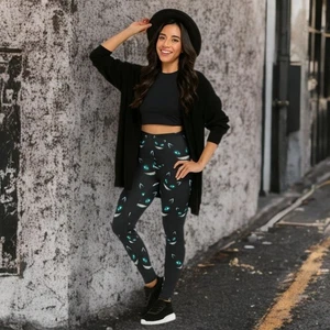 FiercePulse Cheshire Cat Mid-Rise Leggings Gothic Yogahose Halloween dehnbar - Bild 1 von 9
