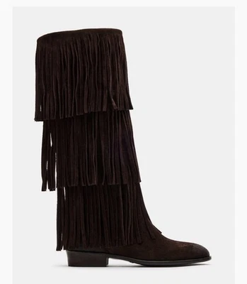 NEW Steve Madden Women's Spur Fringe Boots In Brown Suede Size 8 Retro Western - Image 1 of 4