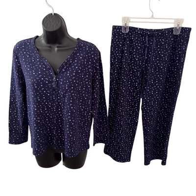 Croft & Barrow Pijama Mujer Grande Pequeño Azul Luna Estrellas Cordón Acogedor Foto 1 de 4