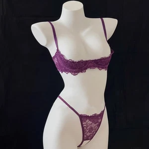 Womens Sexy Lace Sheer Bra 1/2 Cup Underwired Shelf Bra Panties Lingerie Set - Picture 1 of 20