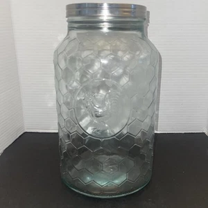 Glass Beverage Dispenser 1 Gallon Capacity Metal Lid Honeycomb Rooster Farmhouse - Picture 1 of 10