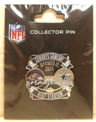 2024 SEASON BALTIMORE RAVENS VS DALLAS COWBOYS 9/22/24 GAME DAY PIN – NEW - Image 1 of 2