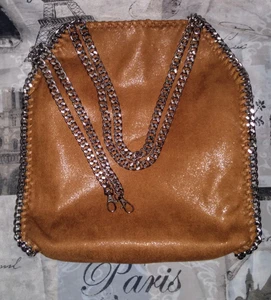 COGNAC Metallic Faux Suede Chain Woven Flat Bucket Tote Shoulder Bag Purse ❤️  - Picture 1 of 24