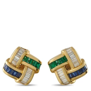 Pendientes Charles Krypell de oro amarillo de 18 quilates con diamantes, esmeraldas y zafiros de 2,56 quilates  - Imagen 1 de 4