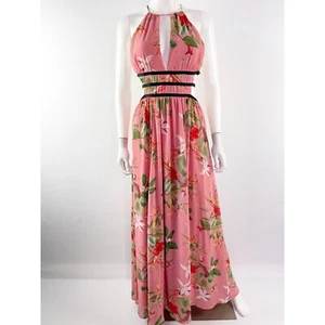 Maxi abito EXPRESS rosa floreale tropicale taglia M ritagli Vacationcore Beachy - Foto 1 di 13