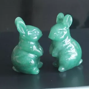 "Pietra preziosa cristallo verde avventurina coniglio coniglio coniglio statuetta animale intaglio decorazione 2"" - Foto 1 di 8