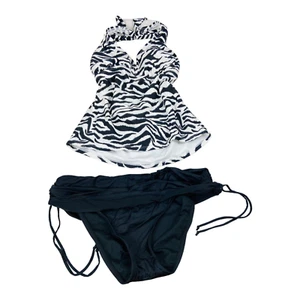 Catalina Pre-Owned Women's Zebra Print Halter Neck Tankini Swimsuit Size M - Picture 1 of 7
