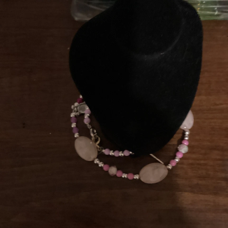 Ручной работы румяна розовый камень подвески и серебро музыкальная тематика ожерелье - Изображение 1 из 4