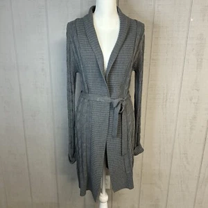 New York & Co Womens Open Front Cardigan Sweater Size XS Longline Tie Waist Gray - Picture 1 of 9
