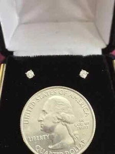 New Stamped 14 K White Gold and Diamond Stud Earrings - Picture 1 of 9