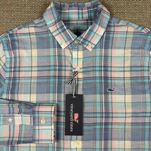 Vineyard Vines Boy's Shirt L 16 Long Sleeve Regular Fit Plaid Blue White New - Picture 1 of 11