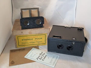 Thornton Pickard Stereo Puck macchina fotografica vintage e visore tascabile pieghevole in scatola. - Foto 1 di 13