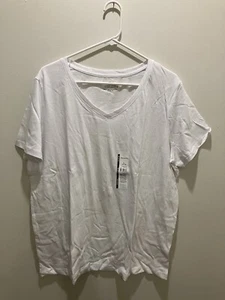 Time And Tru Women’s V Neck Core Tee Shirt White Size XL (16-18) New - Picture 1 of 6