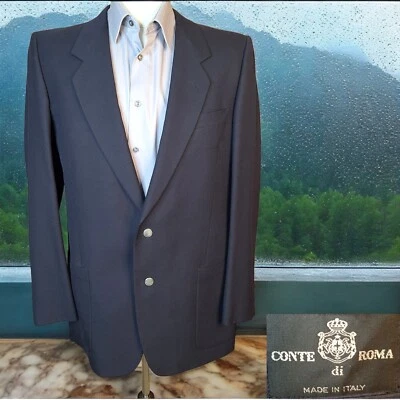 Conte Di Roma 开衫夹克男式 42L 海军蓝银色纽扣意大利制造 — 第 1/4 张图片