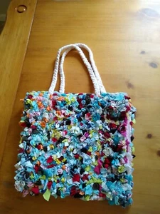 Vintage Rag Rug Purse Shoulder Bag Multi Color Woven Boho Hippy 12 x 12" NEW ?? - Picture 1 of 4