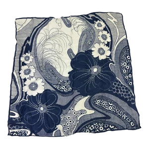 VTG Glentex Ladies Retro Fashion Scarf 100% Acetate Indigo Floral JAPAN 26"x26" - Picture 1 of 1