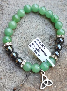 Bracciale Stretch Verde Avventurina Ematite Triquetra 8mm Perline Abbondanza Nuovo - Foto 1 di 2