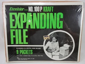 VINTAGE EXPANDING FILE EXCELSIOR BRAND NO. 100P 9 POCKETS KRAFT 7 1/2" X 9 1/2"! - Picture 1 of 7