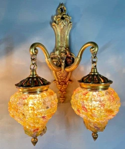 Wandlampe Wandleuchter Bronze vergoldet Louis XVI Vintage Leuchte Bernstein Kristallschirme - Bild 1 von 21