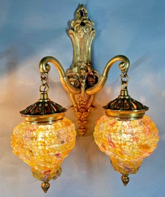 壁灯壁灯青铜镀金路易十六复古浅琥珀水晶灯罩 — 第 1/4 张图片