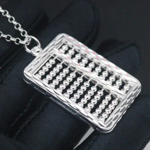 Colgante de la suerte de ábaco tallado de plata fina pura 999 para mujer y hombre 1,9 pulgadas de alto - Imagen 1 de 4