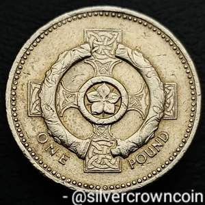 UK Great Britain 1 Pound 2001. KM#1013. One Dollar coin. Celtic Cross. Pimpernel - Picture 1 of 7