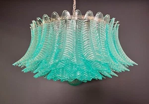 Grande lampadario in vetro di Murano -100 bicchieri Felci turchesi - Foto 1 di 21