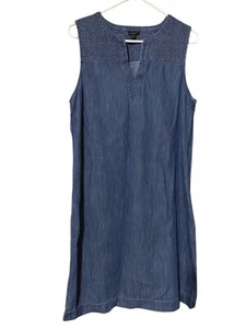 Talbots Chambray Denim Dress Women’s 12 Blue Sleeveless 100% Cotton Y2K Western - Picture 1 of 15