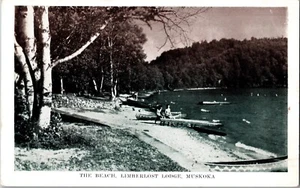 Vintage Postcard THE BEACH, LIMBERLOST LODGE, MUSKOKA Canada JZ11 - Picture 1 of 2