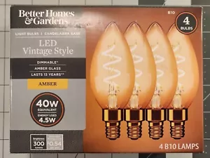 New Vintage Amber Glass Bulbs – 4-Pack LED B10 Candelabra Base 40 Watt Equivalen - Picture 1 of 7