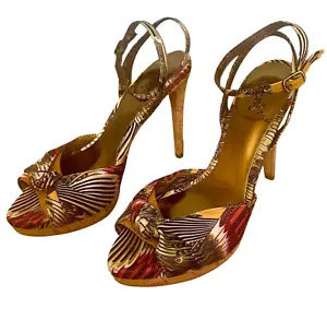 Carlos Santana Peacock Feather Print High Heel Sandals Ankle Straps Size 8 - Picture 1 of 12