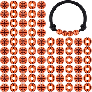 Basketball Sports Pony Beads 100 Pcs Acrylic Basketball Crafts& 3Mm 1.64 Yards W - Picture 1 of 9