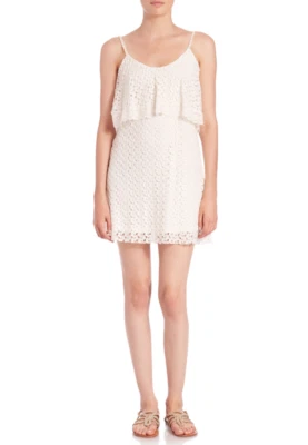 Mini Vestido TBAGS LA Sin Mangas con Cuentas Correa Bordado en Capas Encaje Blanco $215 Foto 1 de 4