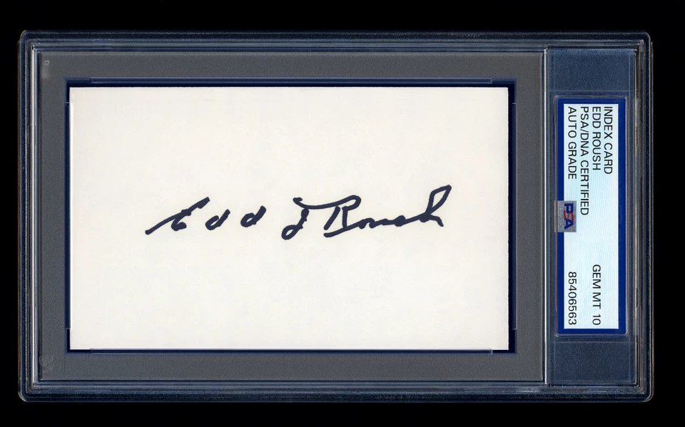 EDD ROUSH SIGNED INDEX CARD PSA/DNA AUTOGRAPHED HOF 1919 REDS WSC GEM MINT 10 - Image 1 of 1